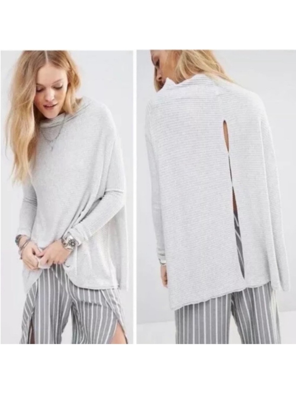 We The Free Lover Top Size XS Long Sleeve Split-Back Ribbed Oversized Mock Neck